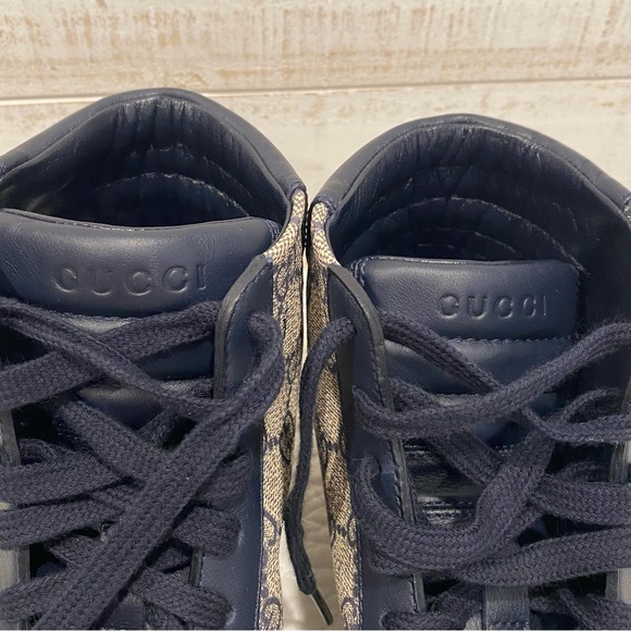 Gucci Mens Navy Blue GG Supreme High Top Sneakers - Picture 4 of 14
